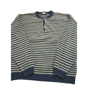 Vintage Cape Isle Knitters Mens Sweater Small Knit Long Sleeve Striped Blue